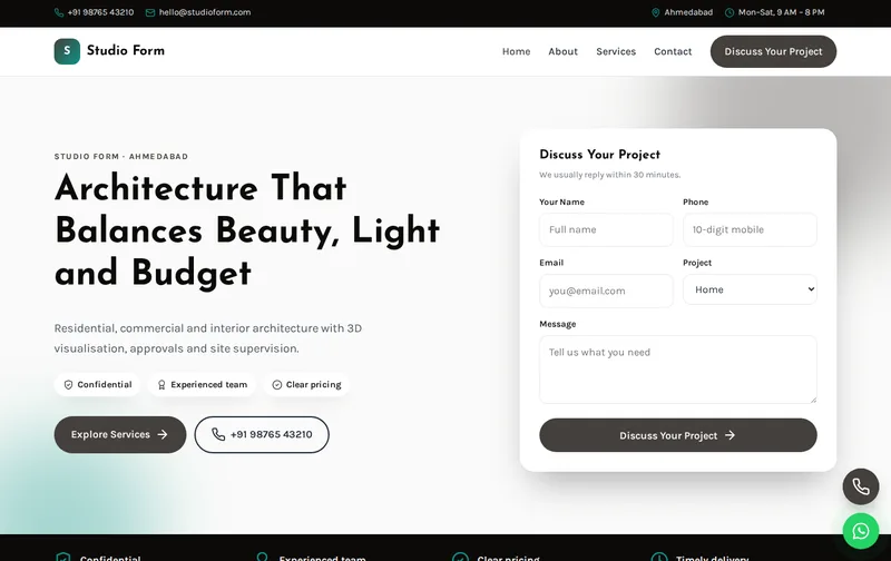 Studio Form template desktop preview