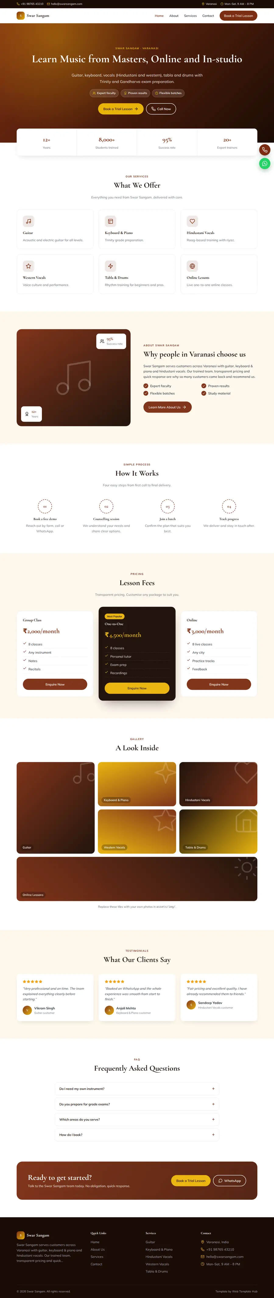 Swar Sangam template full homepage preview