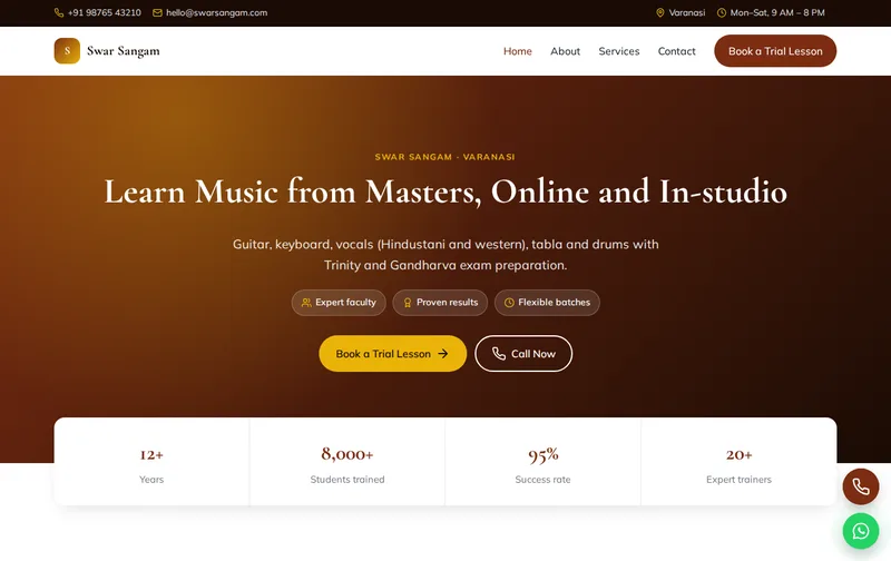 Swar Sangam website template preview