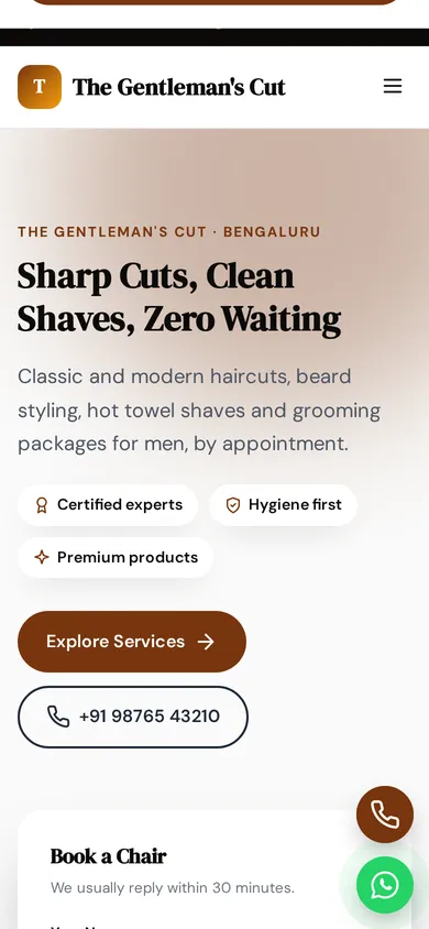 The Gentleman's Cut template mobile preview