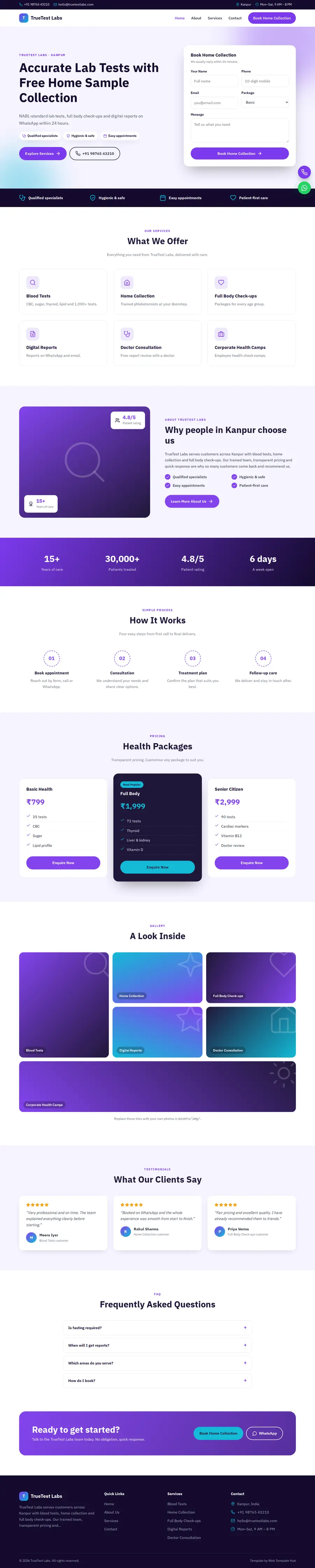 TrueTest Labs template full homepage preview