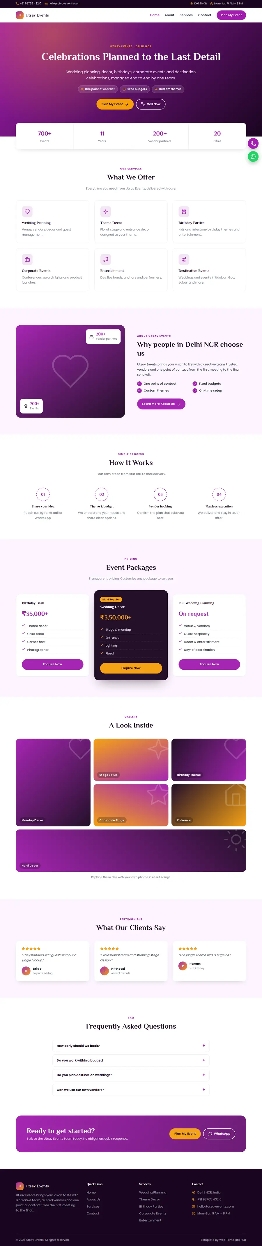 Utsav Events template full homepage preview