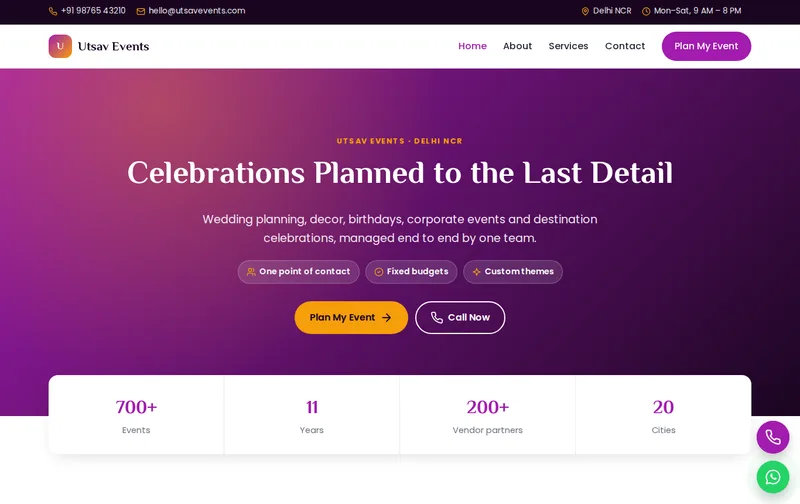 Utsav Events website template preview
