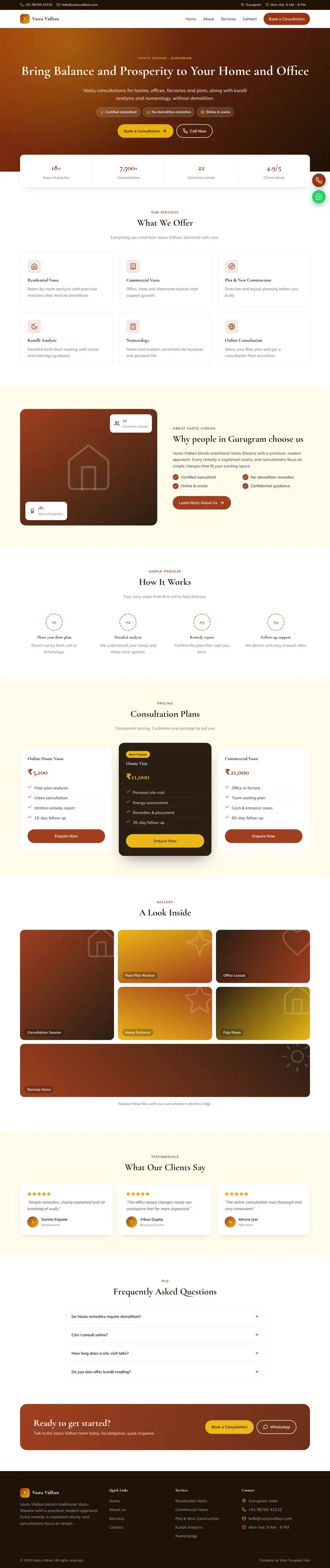 Vastu Vidhan template full homepage preview