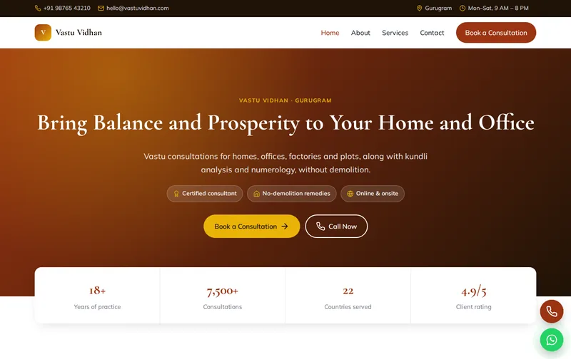 Vastu Vidhan website template preview