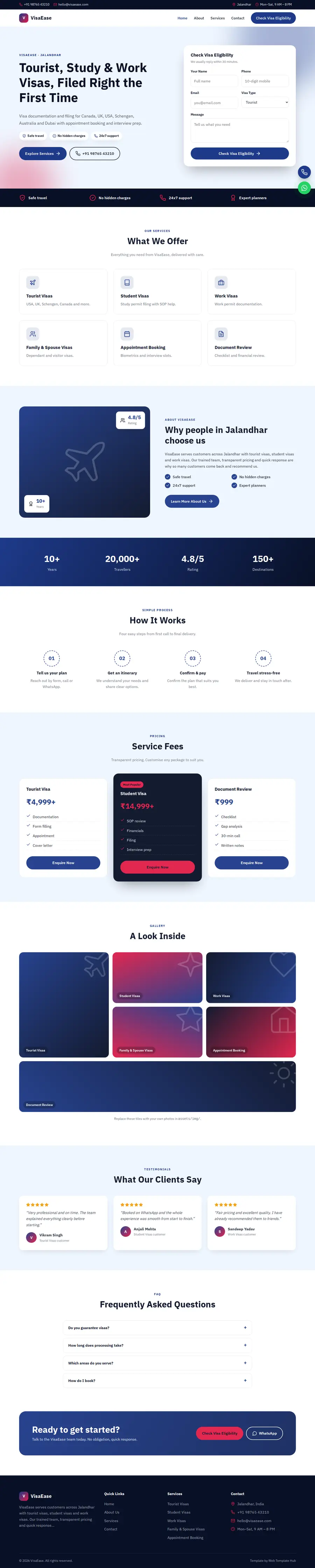 VisaEase template full homepage preview
