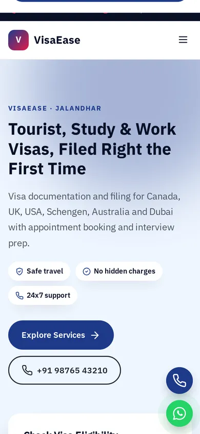 VisaEase template mobile preview