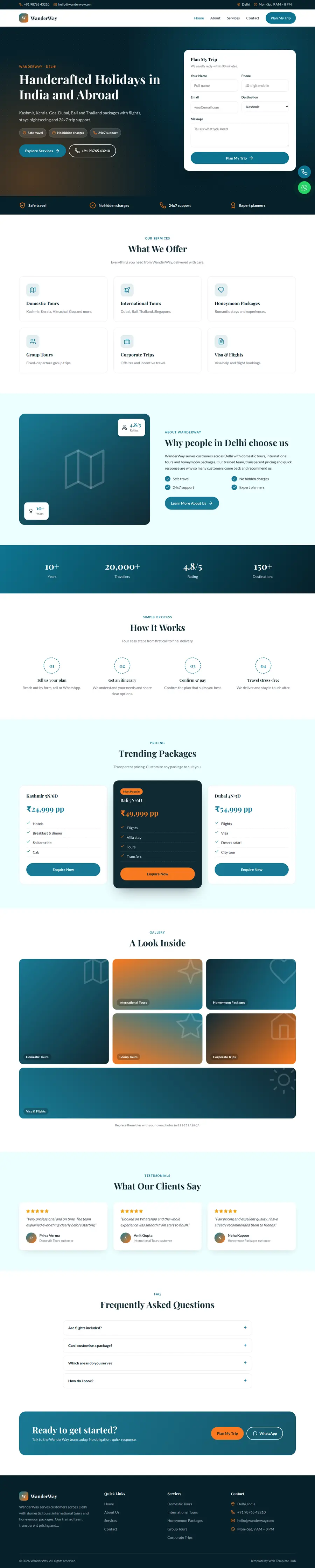 WanderWay template full homepage preview