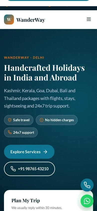 WanderWay template mobile preview
