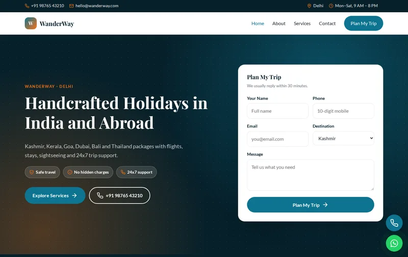 WanderWay website template preview