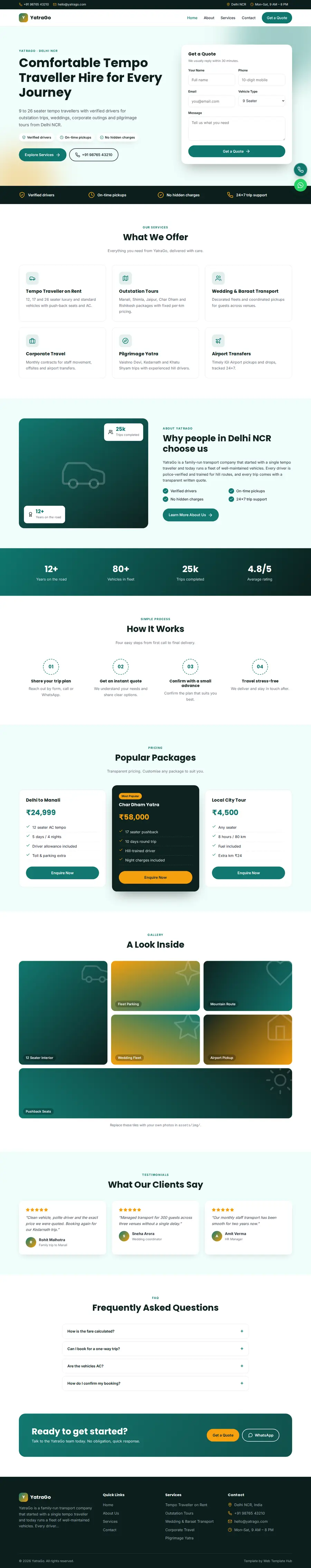 YatraGo template full homepage preview